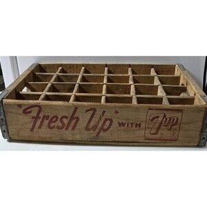Vintage - Fresh Up with 7 Up Bottle Wood 24 Bottle Carry Crate